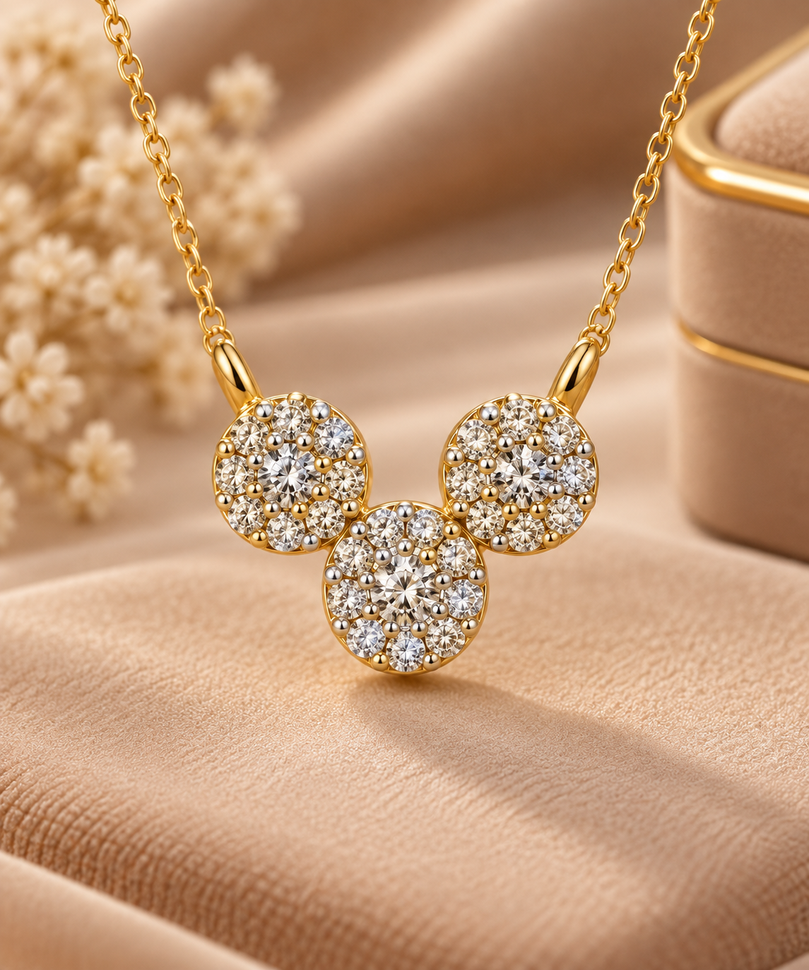 Elegant Tri-Circle Diamond Pendant Necklace